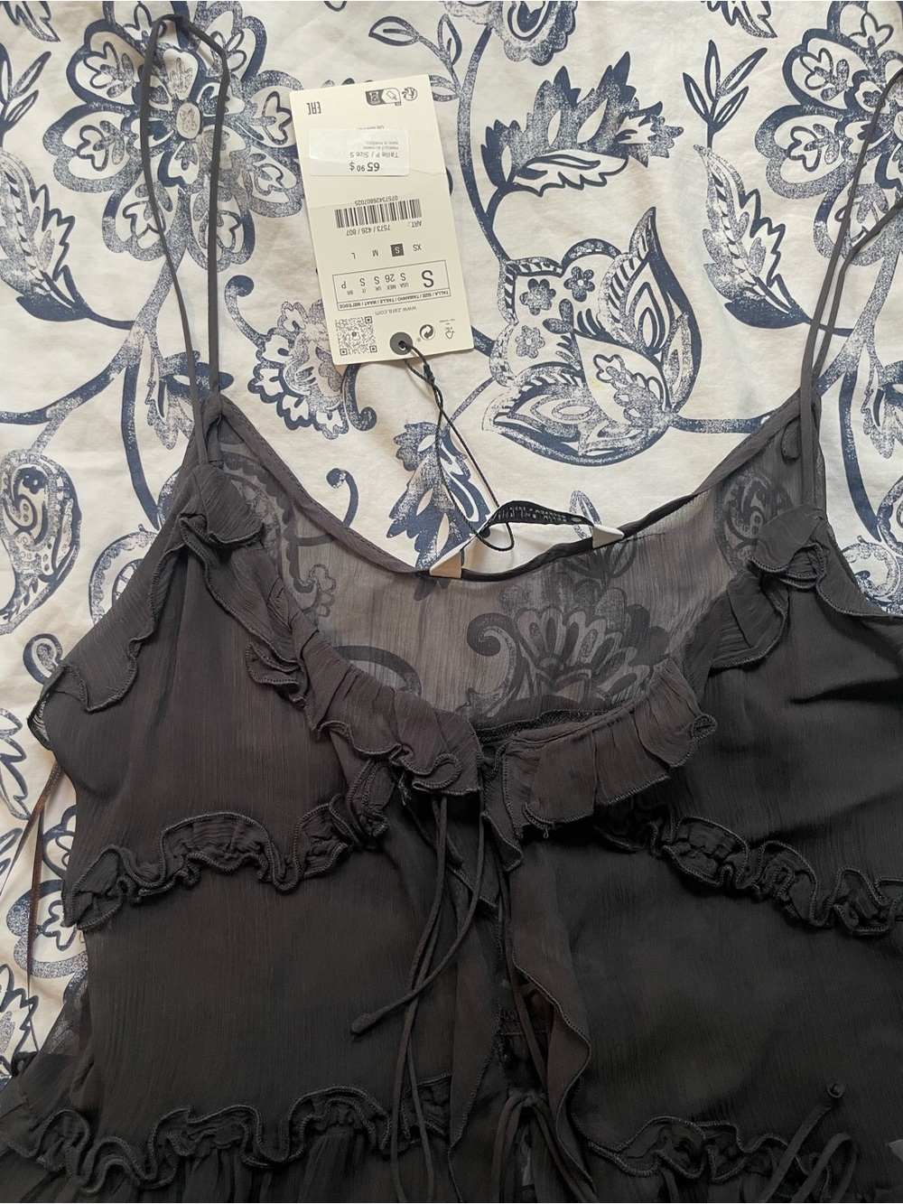 ZARA Semi-Sheer Ruffle Top - Picture 3 of 6